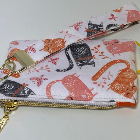 Cute Colorful Wristlet Coin Purse Wallet in Orange and Black Kitty Cat Print - Picture 6 of 6